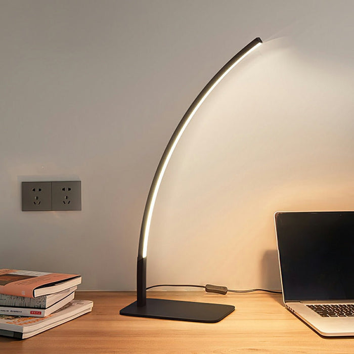 Modern Minimalist Arc LED Dimming Table Lamp - Stepless Brightness Control, Contemporary Desk Light, Bedside Nightstand Accent