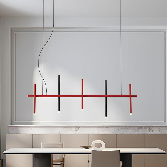 Linear LED Pendant Light - Modern Minimalist Fence Design, Adjustable Height Ceiling Fixture