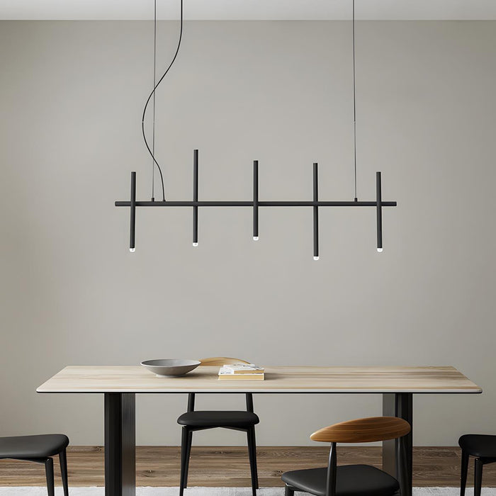 Linear LED Pendant Light - Modern Minimalist Fence Design, Adjustable Height Ceiling Fixture