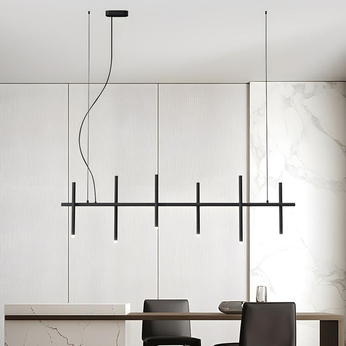 Linear LED Pendant Light - Modern Minimalist Fence Design, Adjustable Height Ceiling Fixture