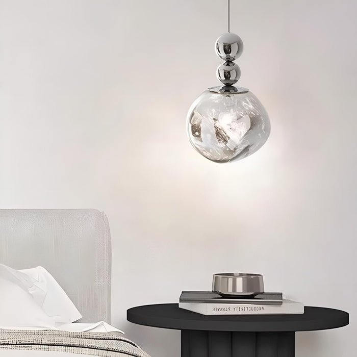 Crystal Globe LED Pendant Light - Modern Minimalist Lava Effect - Indoor Bar, Dining Room, Bedside