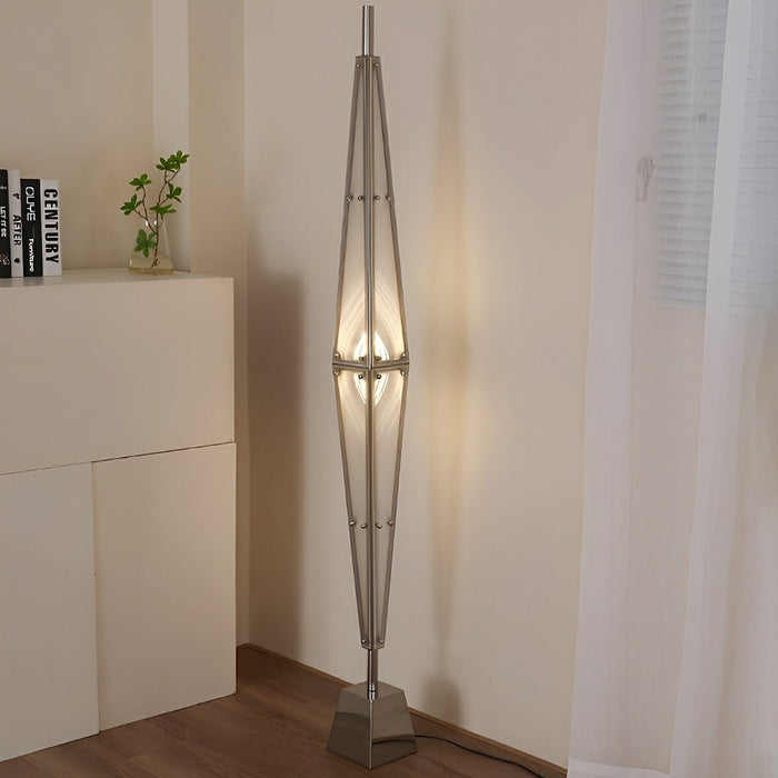 Diamond-Shaped Dimmable LED Floor Lamp - Modern Minimalist Design, Stainless Steel, Adjustable Color Temperature