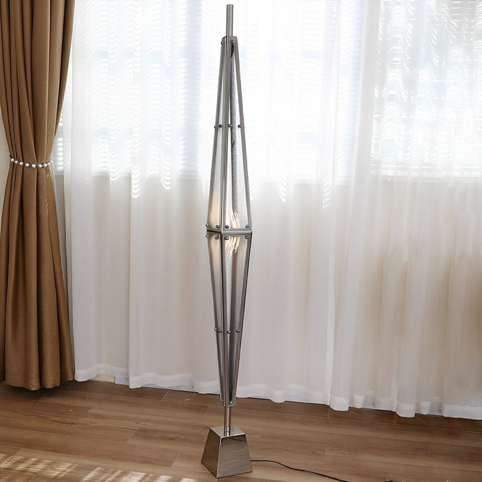 Diamond-Shaped Dimmable LED Floor Lamp - Modern Minimalist Design, Stainless Steel, Adjustable Color Temperature