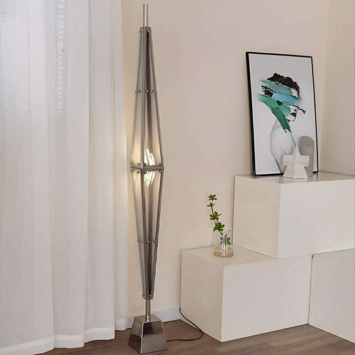 Diamond-Shaped Dimmable LED Floor Lamp - Modern Minimalist Design, Stainless Steel, Adjustable Color Temperature
