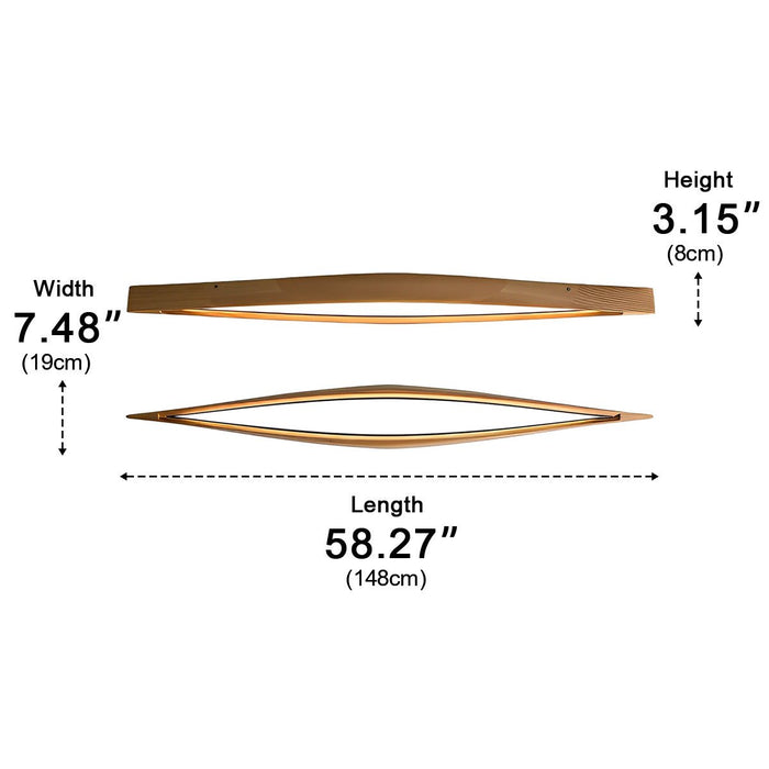 LED Ceiling Light - Modern Minimalist Diamond-Shaped Wood Long Strip Design, Dimmable