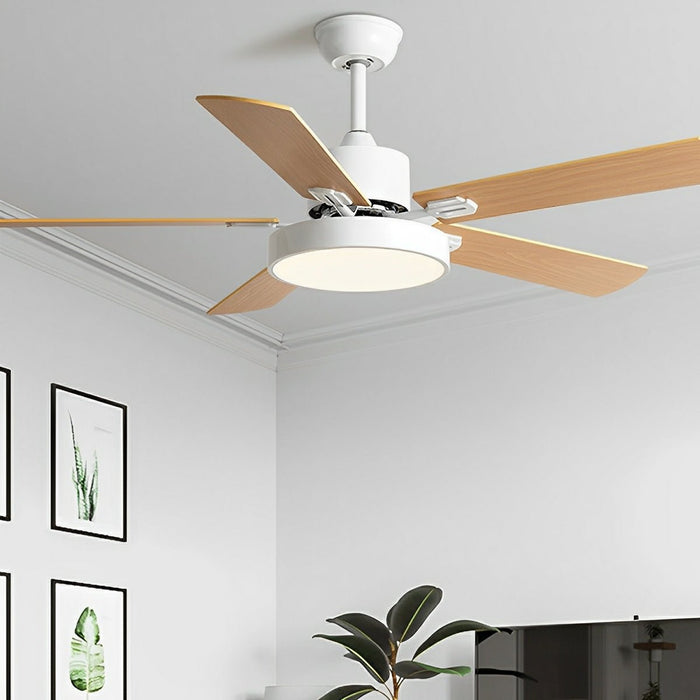 Five-Leaf Frequency Conversion Ceiling Fan - Modern Minimalist Design, Integrated LED Light, Remote Control