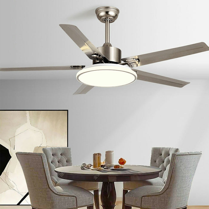 Modern Minimalist Five-Leaf Stainless Steel Ceiling Fan - Quiet Airflow, Contemporary Home Cooling