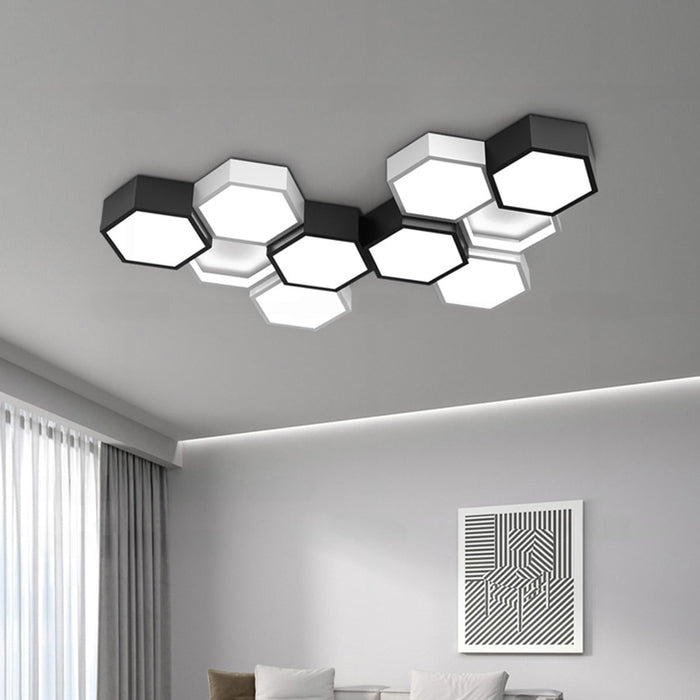 Indoor Ceiling Light - Modern Minimalist Geometric Hexagon LED - Semi-Flush Mount Fixture, Dimmable