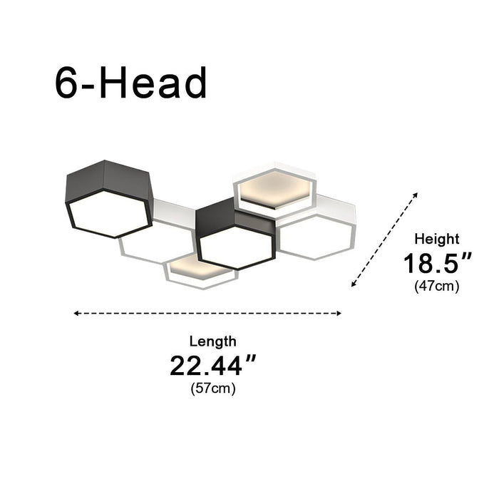 Indoor Ceiling Light - Modern Minimalist Geometric Hexagon LED - Semi-Flush Mount Fixture, Dimmable