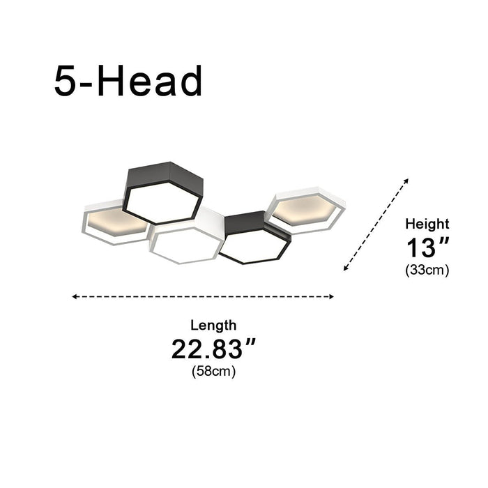 Indoor Ceiling Light - Modern Minimalist Geometric Hexagon LED - Semi-Flush Mount Fixture, Dimmable