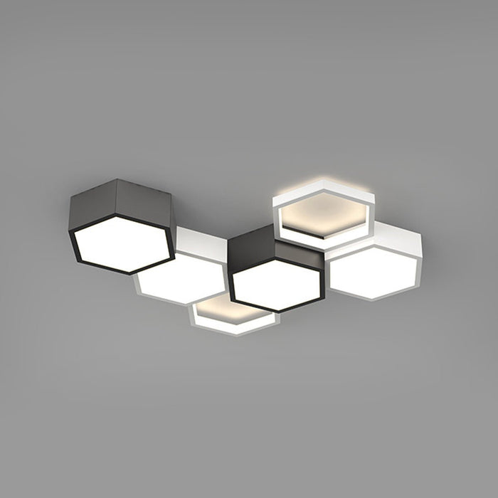 Indoor Ceiling Light - Modern Minimalist Geometric Hexagon LED - Semi-Flush Mount Fixture, Dimmable