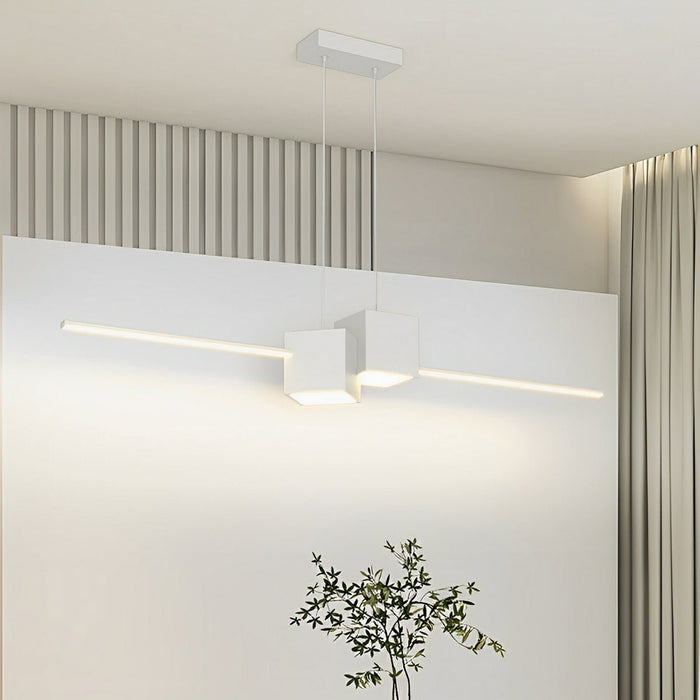 Indoor Pendant Light - Modern Minimalist Geometric LED Long Strip - Adjustable Height, Dining Room, Kitchen Island
