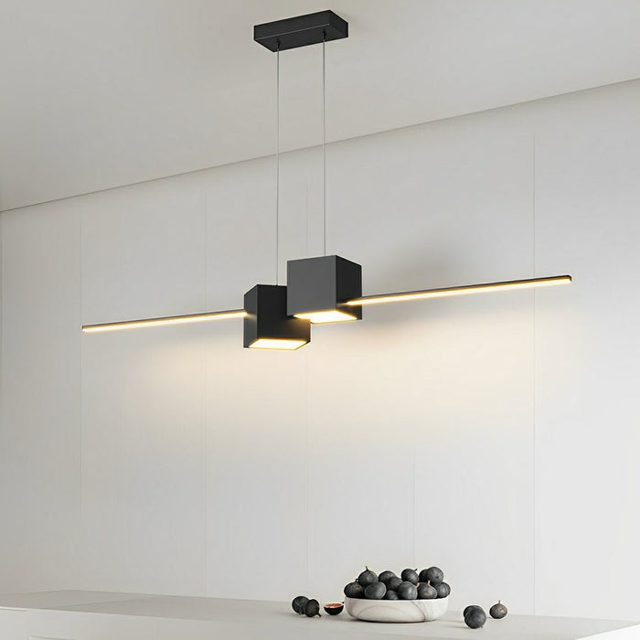 Indoor Pendant Light - Modern Minimalist Geometric LED Long Strip - Adjustable Height, Dining Room, Kitchen Island
