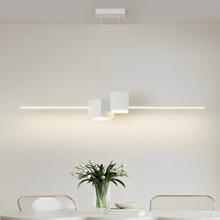 Indoor Pendant Light - Modern Minimalist Geometric LED Long Strip - Adjustable Height, Dining Room, Kitchen Island