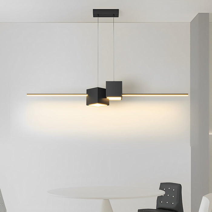 Indoor Pendant Light - Modern Minimalist Geometric LED Long Strip - Adjustable Height, Dining Room, Kitchen Island