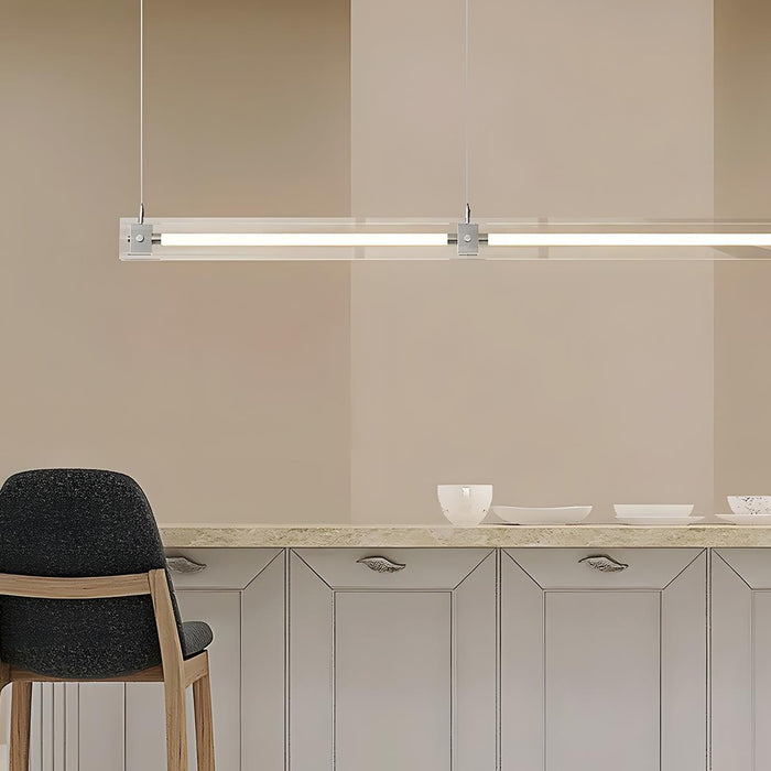 Modern Minimalist Glass LED Frame Light Strip Pendant Light - Contemporary Hanging Fixture for Dining Room, Kitchen Island