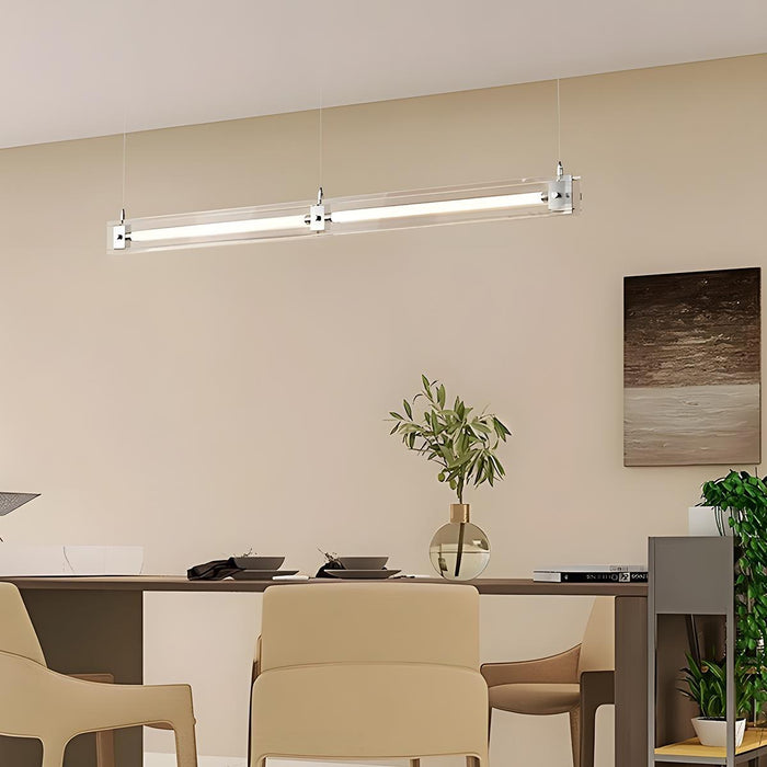 Modern Minimalist Glass LED Frame Light Strip Pendant Light - Contemporary Hanging Fixture for Dining Room, Kitchen Island