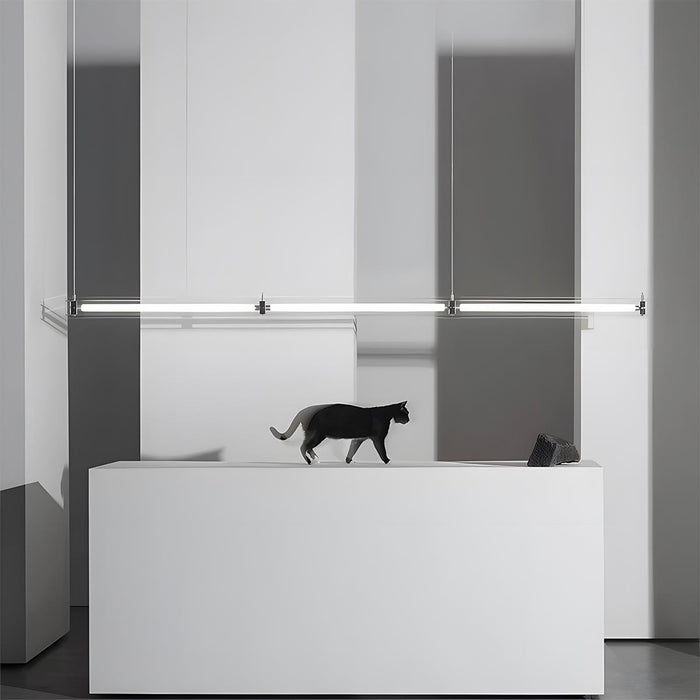 Modern Minimalist Glass LED Frame Light Strip Pendant Light - Contemporary Hanging Fixture for Dining Room, Kitchen Island