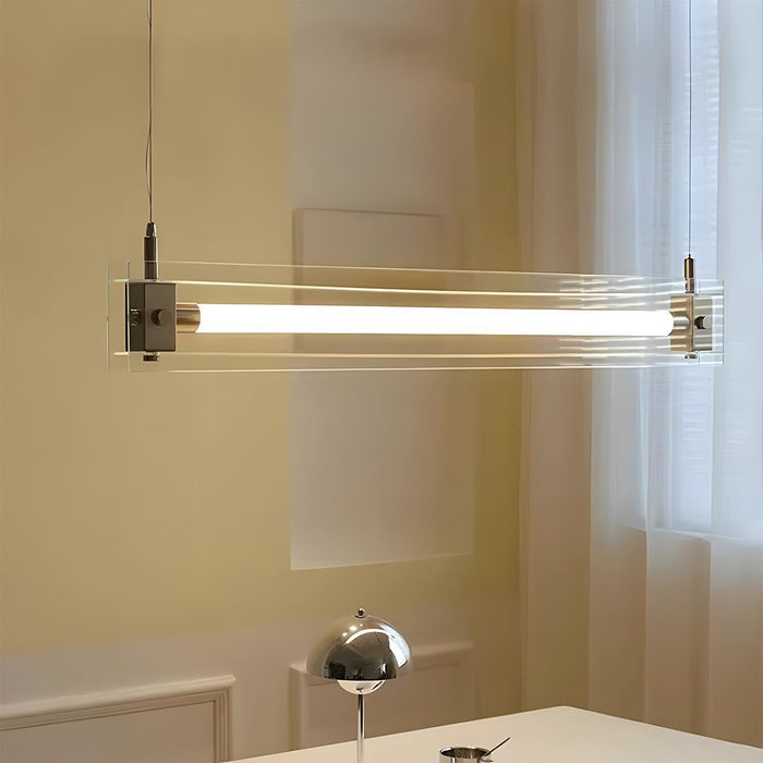 Modern Minimalist Glass LED Frame Light Strip Pendant Light - Contemporary Hanging Fixture for Dining Room, Kitchen Island