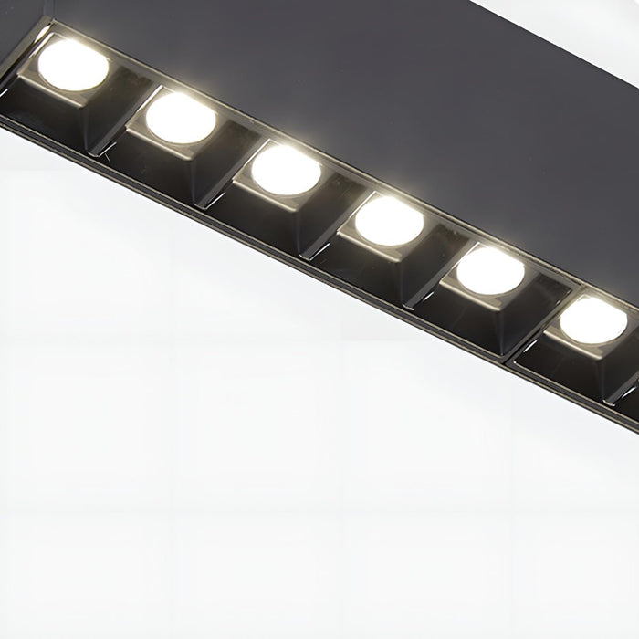 Modern Minimalist Grille LED Long Strip Pendant Lights - Up/Down Linear Fixture, Aluminum - Contemporary Office Dining Room Lighting