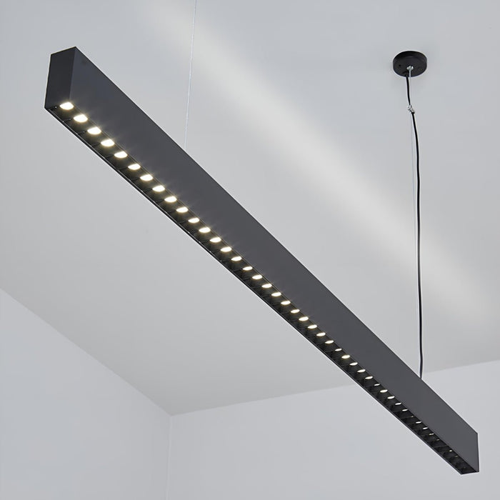 Modern Minimalist Grille LED Long Strip Pendant Lights - Up/Down Linear Fixture, Aluminum - Contemporary Office Dining Room Lighting