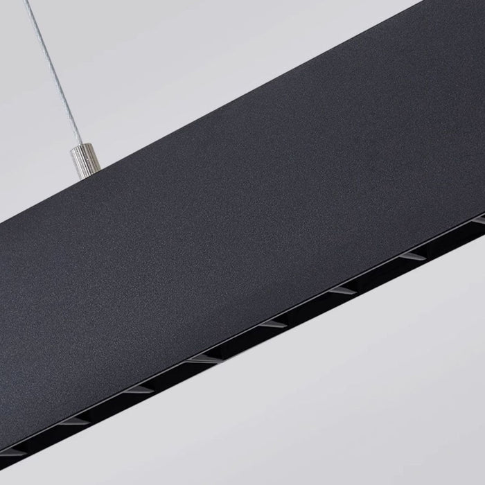 Modern Minimalist Grille LED Long Strip Pendant Lights - Up/Down Linear Fixture, Aluminum - Contemporary Office Dining Room Lighting