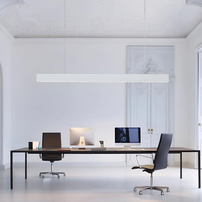 Modern Minimalist Grille LED Long Strip Pendant Lights - Up/Down Linear Fixture, Aluminum - Contemporary Office Dining Room Lighting