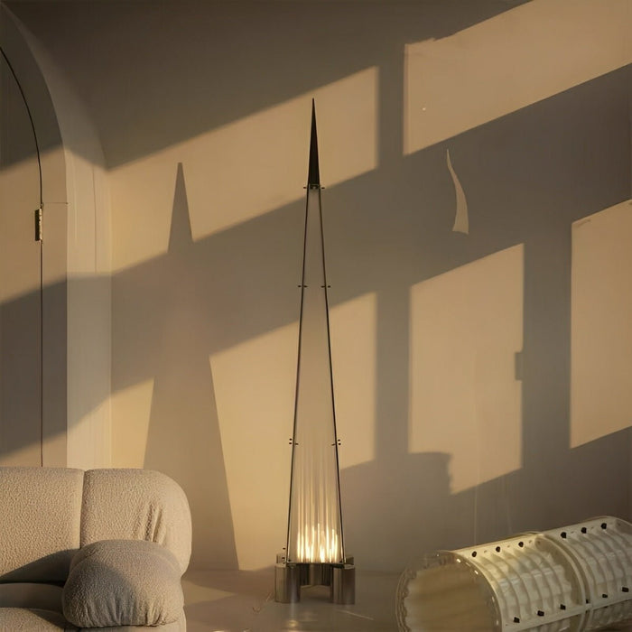 Pyramid Dimmable LED Floor Lamp - Modern Minimalist Design / Adjustable Brightness, Warm to Cool Light - Tall Architectural Accent