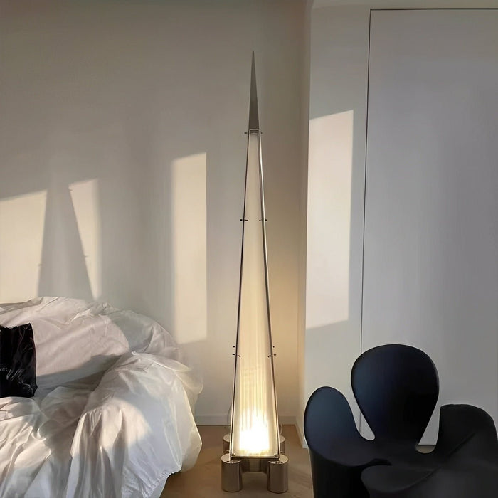 Pyramid Dimmable LED Floor Lamp - Modern Minimalist Design / Adjustable Brightness, Warm to Cool Light - Tall Architectural Accent
