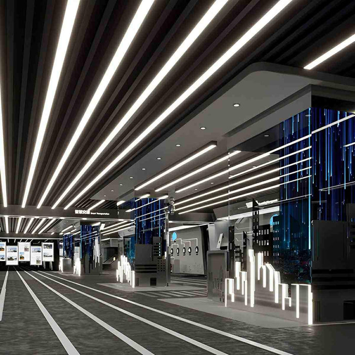 LED Linear Strip Light, Modern Office Pendant, Minimalist Design, CRI 90+, Adjustable Height