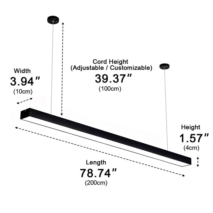 LED Linear Strip Light, Modern Office Pendant, Minimalist Design, CRI 90+, Adjustable Height