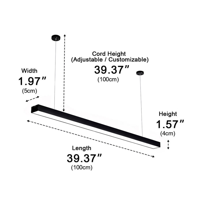 LED Linear Strip Light, Modern Office Pendant, Minimalist Design, CRI 90+, Adjustable Height