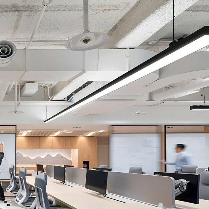 LED Linear Strip Light, Modern Office Pendant, Minimalist Design, CRI 90+, Adjustable Height