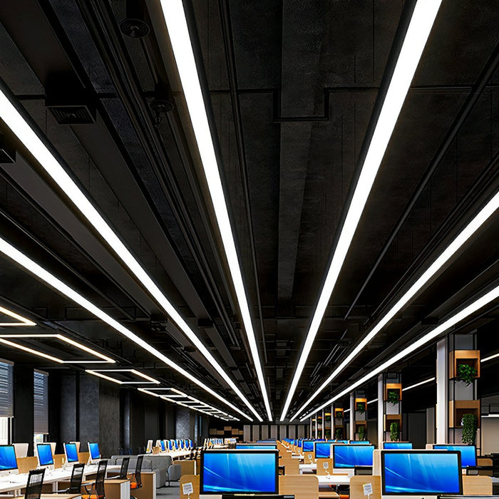LED Linear Strip Light, Modern Office Pendant, Minimalist Design, CRI 90+, Adjustable Height