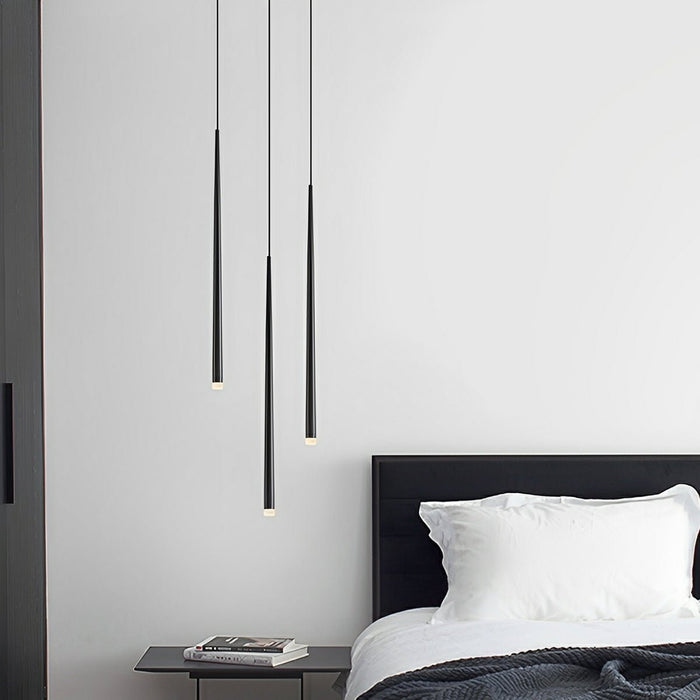 Linear Long Strip Bar LED Pendant Light - Modern Minimalist Fixture, Multi-Head / Single Configuration, White, Black Finish