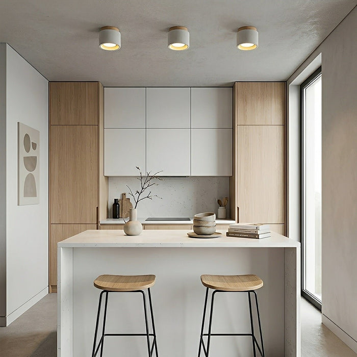 Concrete LED Ceiling Light, Minimalist Round, GX53, for Kitchen/Bathroom/Living Room