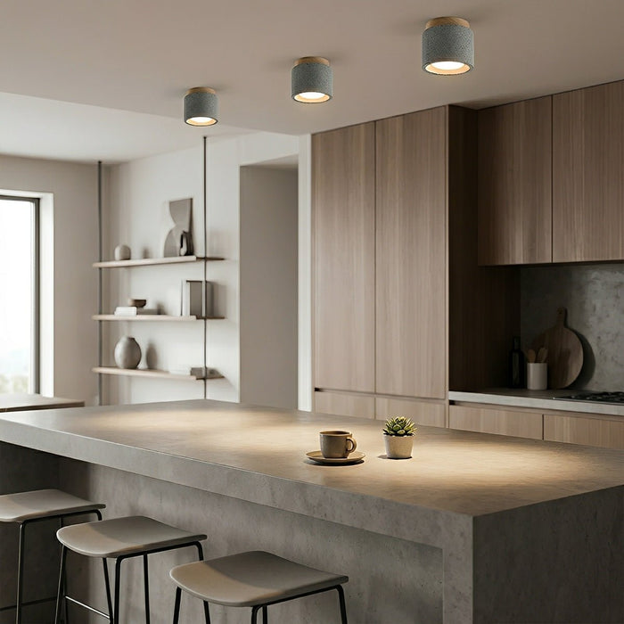 Concrete LED Ceiling Light, Minimalist Round, GX53, for Kitchen/Bathroom/Living Room