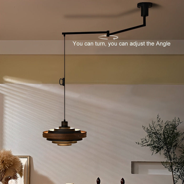 Modern Minimalist, Solid Wood Shaded Drum Pendant Light, Dining Room/Kitchen Island/Living Room