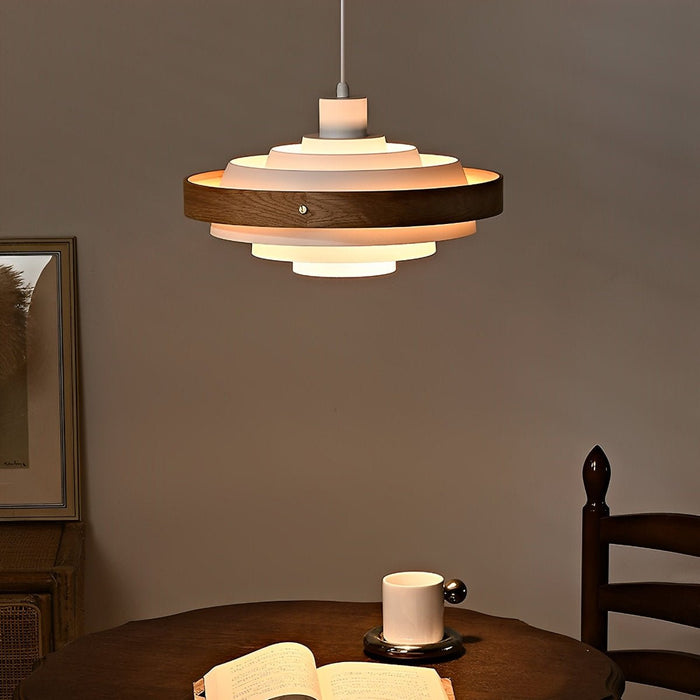 Modern Minimalist, Solid Wood Shaded Drum Pendant Light, Dining Room/Kitchen Island/Living Room