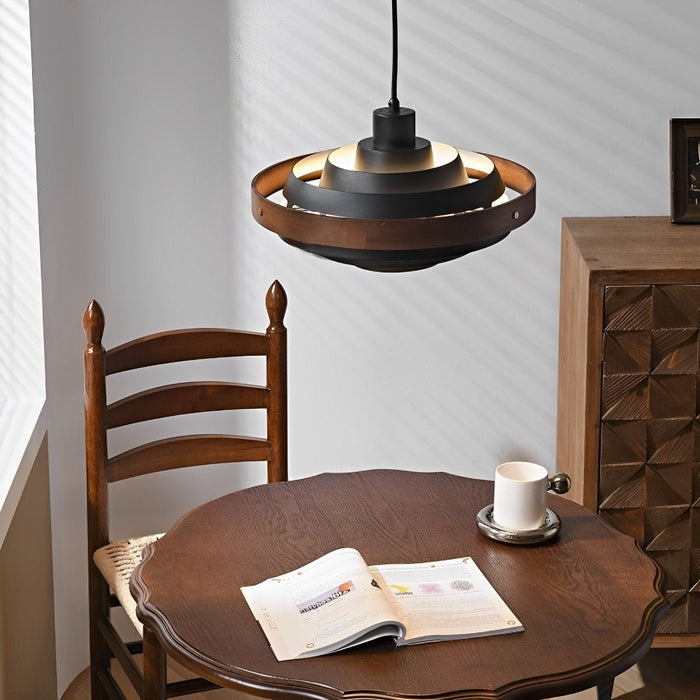 Modern Minimalist, Solid Wood Shaded Drum Pendant Light, Dining Room/Kitchen Island/Living Room