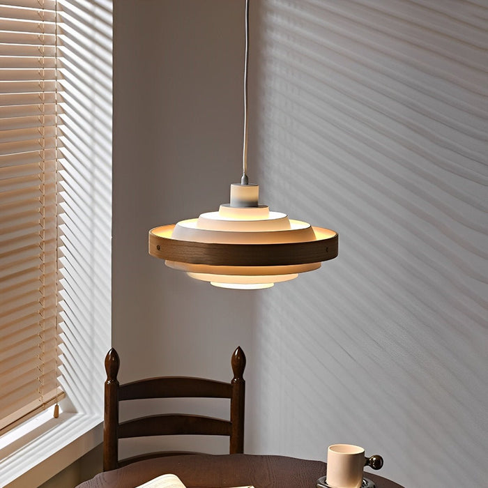 Modern Minimalist, Solid Wood Shaded Drum Pendant Light, Dining Room/Kitchen Island/Living Room