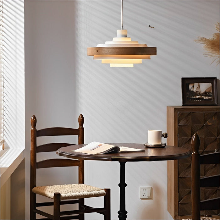 Modern Minimalist, Solid Wood Shaded Drum Pendant Light, Dining Room/Kitchen Island/Living Room