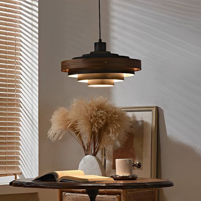 Modern Minimalist, Solid Wood Shaded Drum Pendant Light, Dining Room/Kitchen Island/Living Room