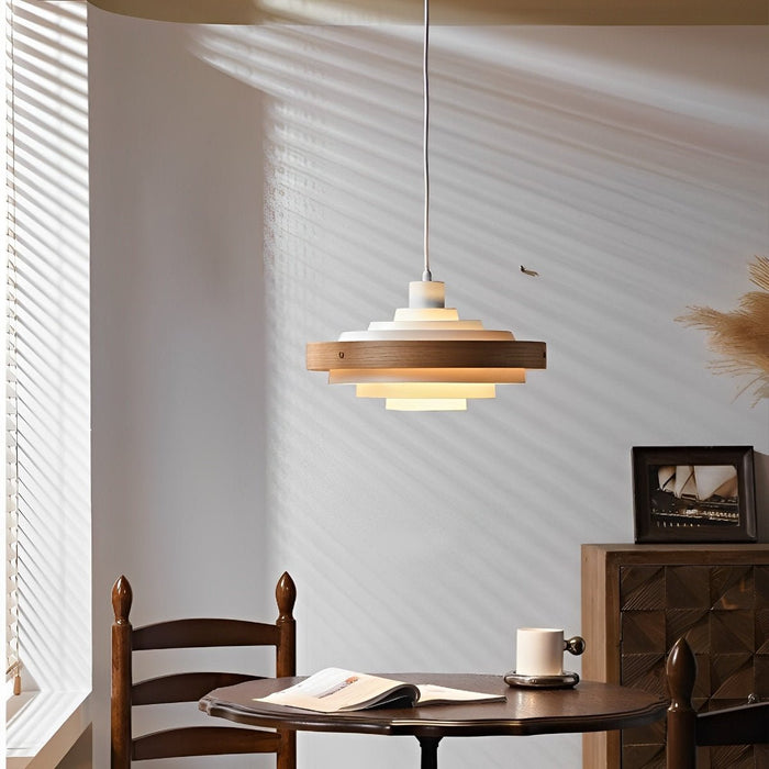 Modern Minimalist, Solid Wood Shaded Drum Pendant Light, Dining Room/Kitchen Island/Living Room