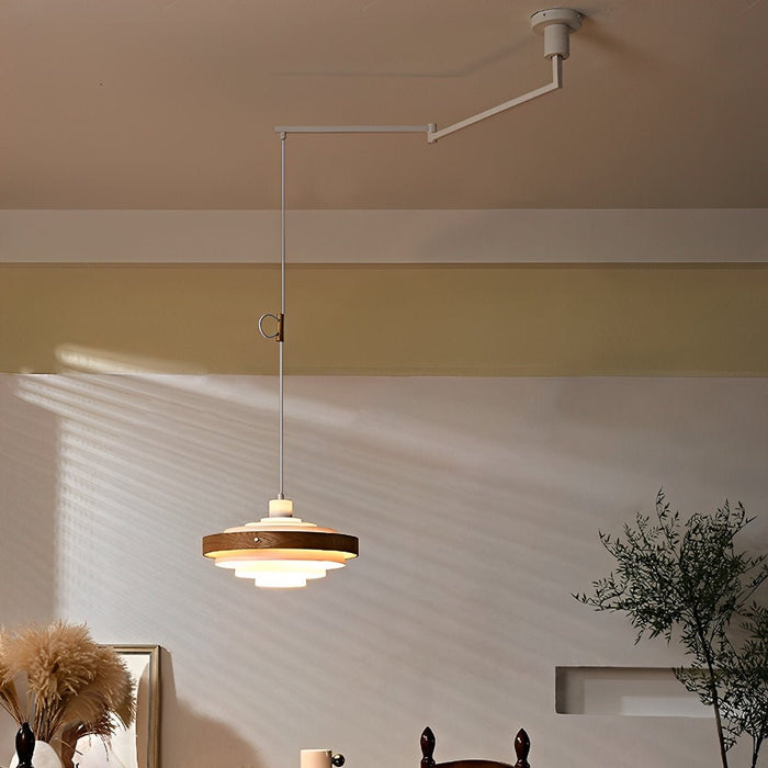 Modern Minimalist, Solid Wood Shaded Drum Pendant Light, Dining Room/Kitchen Island/Living Room