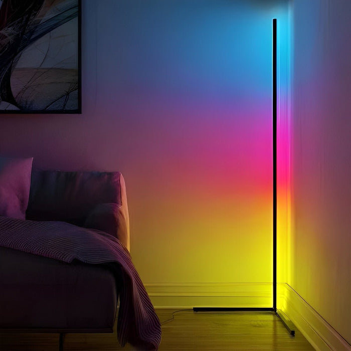 Smart RGB LED Corner Floor Lamp, Dimmable, Remote Control, Music Sync Ambient