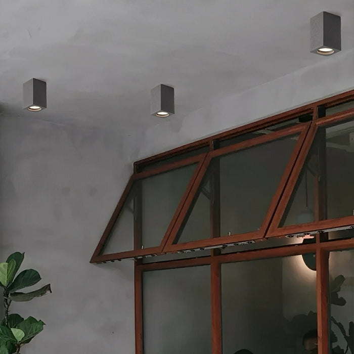 Modern Minimalist Square Concrete LED Ceiling Light, GU10 Flush Mount, Indoor Living Room/Bedroom/Kitchen/Bar