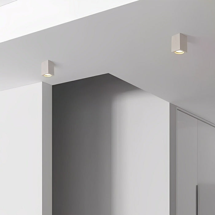 Modern Minimalist Square Concrete LED Ceiling Light, GU10 Flush Mount, Indoor Living Room/Bedroom/Kitchen/Bar
