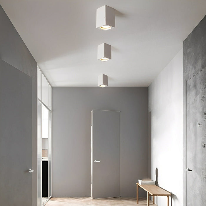 Modern Minimalist Square Concrete LED Ceiling Light, GU10 Flush Mount, Indoor Living Room/Bedroom/Kitchen/Bar