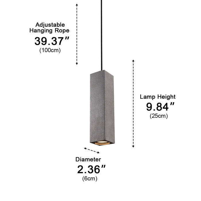 Concrete Square LED Pendant Light, Modern Minimalist, Adjustable, GU10, Kitchen/Dining Room/Bar/Bedroom